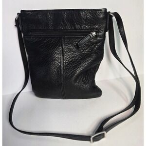 Margot Black Pebbled Leather Crossbody Bag Small Minimalist Messenger Purse